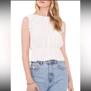 New With Tags 1.State Bon Voyage Ivory Gold Polkadot Peplum Top Size Large